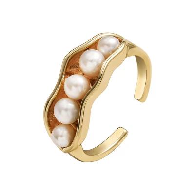 China Elegant Vintage Personality Ladies Party Adjustable Pea Pod Pearl Freshwater Opening Statement Rings for sale