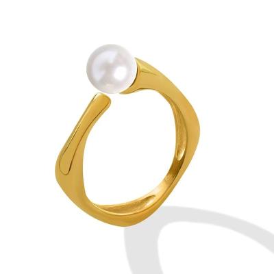 China FASHIONABLE French Vintage High Grade Titanium Steel With Gold Plated Pearl Openings For Ladies Fashionable Rings for sale