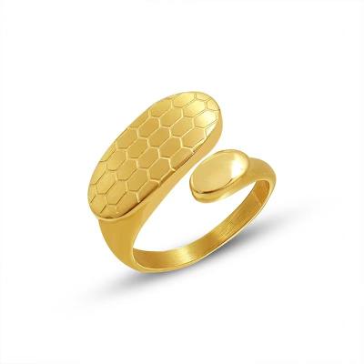 China European and American stainless steel adjustable women's hip hop new environmentally friendly honeycomb mesh hip hop ring for sale