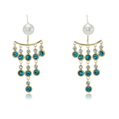 China Environmentally Friendly Lead Free Luxury Women's Dinner Pairs Blue Crystal Tassels Pearl Bohemian Earrings for sale