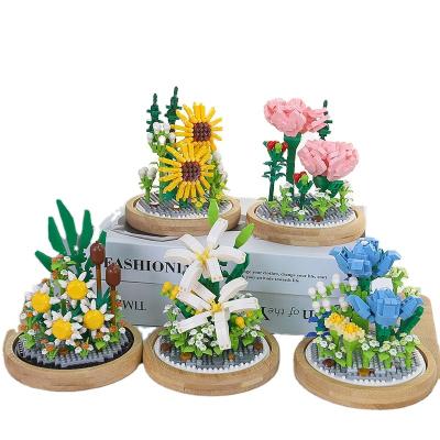 China Electronic Toy Immortal Rose Carnation Bouquets Lily Building Block and Pieces Set Potted Toys for sale