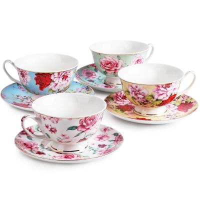 China Strong Durable Flower Pattern Tea Mug Vintage Multicolor Ceramic Hardness Coffee Mug Set for sale