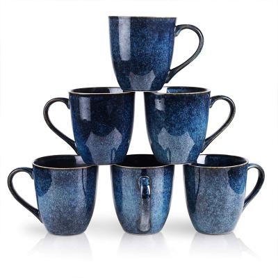 China Sustainable Coffee Mugs Set Of 6, 20oz Porcelain Tall Coffee Mugs Set With Textured Geometric Patterns For Coffee for sale