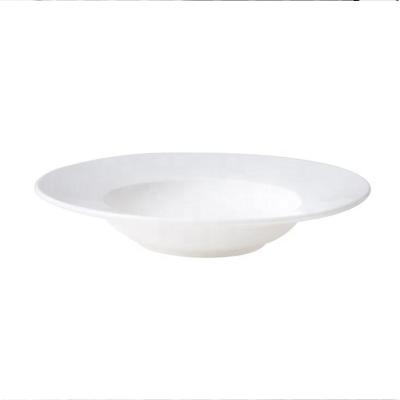 China Viable Pure White Ceramic Round Straw Hat Plate European-Style Pasta Plate Home Deep Dish Soup Dish Western Style for sale