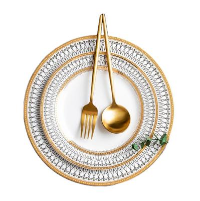 China Viable Bone China Dinnerware European Style Ceramic Tableware With Gold Bowls, Dinner Set Of Dishes for sale