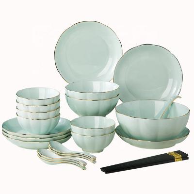 China Sustainable Green Personal Dishes For Restaurants Porcelain Dinnerware Pumpkin Style Dinnerware Sets Luxury Bone China Dinner Set for sale