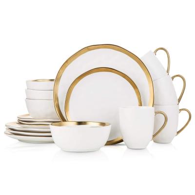 China Viable European Style Ceramic Electroplating Set Of Phnom Penh Salad Bowl Cup Tableware Matte White Steak Dessert Plate for sale