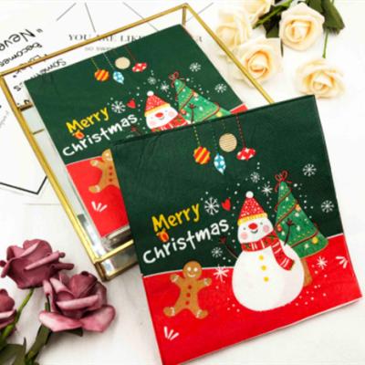 China Sweetly Printed 2 Layer Paper Napkins Snowman Christmas Theme Napkins for sale