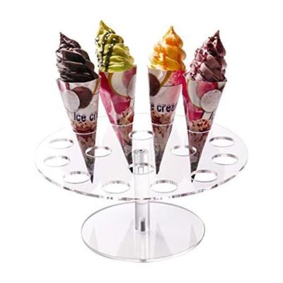 China Clear Acrylic 16 Holes Cone Display Cupcake Stand Single Sided Ice Cream Cone Stand Holder for sale