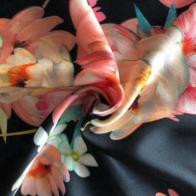 China New flower design 100% fluorescent soft touch polyester crepe bubble satin fabric for sale