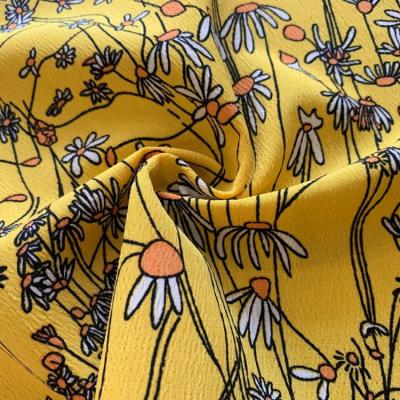 China Stretch Shaoxing Textile Yellow Flower Printed 100% Polyester Koshibo Abaya Woven Fabric For Dress for sale