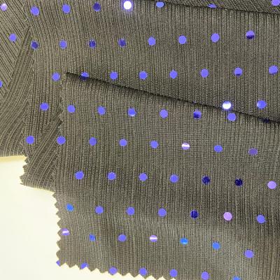 China Shaoxing Metallic Sequins Polyester Dress Crepe Fabric With God Foil Colored Foil Knitted Fabric for sale