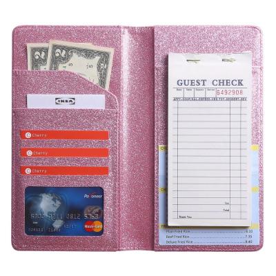 China PU Leather Silver Glitter Waiter Book for Waitress Organizer Fit Waitress Book Cute Bling Waitstaff Waiter Book Server Wallet for sale