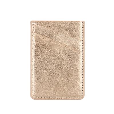 China Vintage Gold PU Leather Card Holder for Phone Back with 3M Adhesive Self-adhesive Credit Card Wallet Pockets for Phone for sale