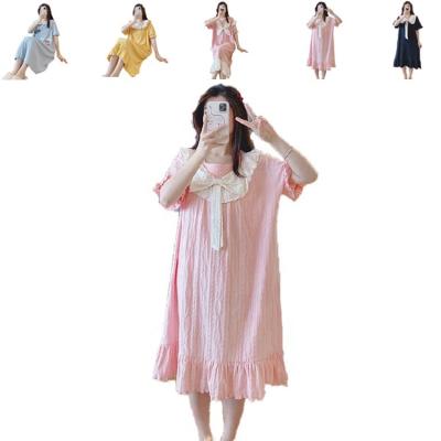 China Women Sleep Dress Cartoon Breathable Night Uses Lovely Lady Cotton Fabric Summer Pajamas Silky Polyester Sleepwear Pajamas for sale