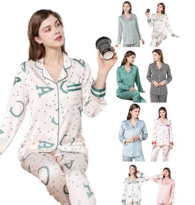 China Lady Night New Product QUICK DRY PAJAMAS Beauty Ice Silk Spandex Loungewear Wears Print Painted Posie Night Wear for sale