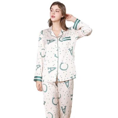 China Lady's long sleeve most popular satin sleepwear QUICK DRY casual pajamas Spandex pajamas painted posie pajama set for sale