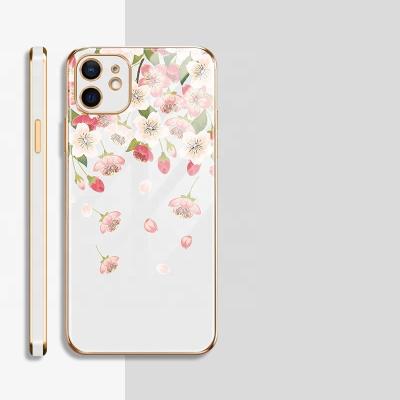 China Watercolor shockproof cherry blossoms are suitable for Apple 13 cell phone cool personalized electroplating case for sale