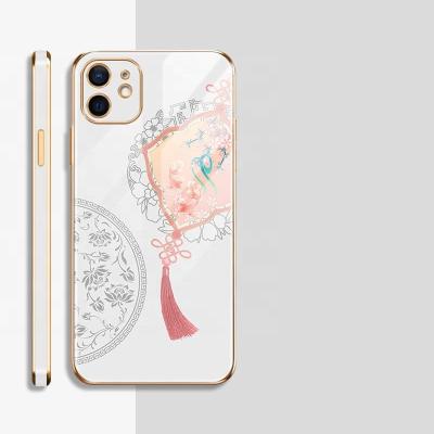 China Chinese Style Koi Blessing Shockproof Bag Fits Apple 13 Plated Mobile Phone Glass Case for sale