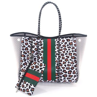 China PORTABLE Women's Popular Leopard Pattern Fashion Beach Neoprene Tote Bags for sale