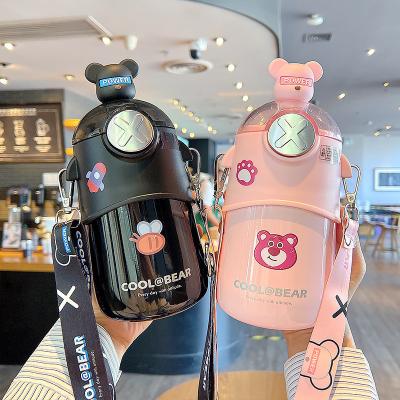 China Cute Cute Water Bottle Girl With Straw 316 Stainless Steel Kids Children Water Cup Portable Sports Cartoon Bear for sale