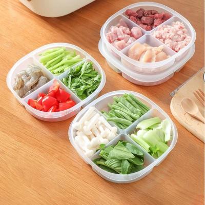 China Fresh Preserving Onion Ginger Garlic Transparent Storage Box Freshness Preservation Kitchen Japanese Style Four Grids Refrigerator Storage Box With Lid for sale