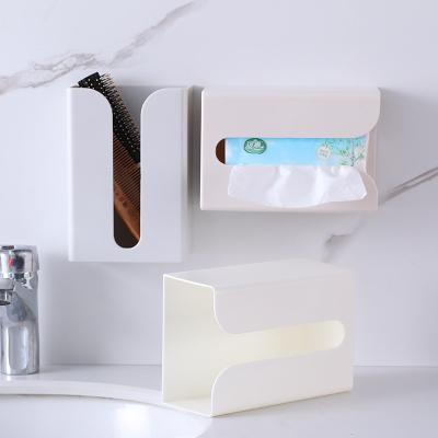 China Wall Mounted Tissue Tissue Box Multifunction Plastic Viable Paper Box Seamless Wall Sticker Holder for sale