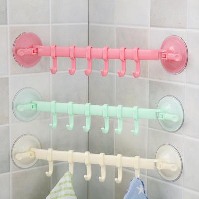 China 6 Hooks Kitchen Single Adjustable Plastic Seamless Wall Hook Strong Suction Cup Storage Hook Wall Hanging Hook for sale