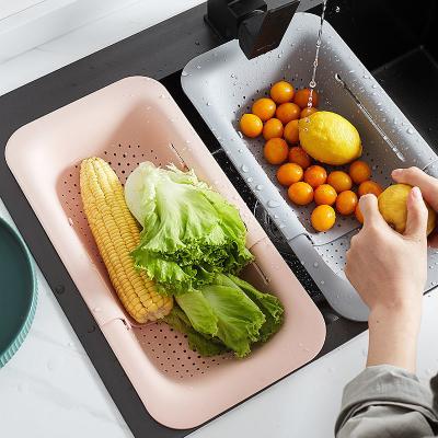 China Sustainable Washing Vegetables Fruit Strainer Rack Collapsible Drain Cooked Dishes Dry Shelf Sink Colander Extendable Baskets for sale