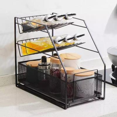 China Hot Sale 2022 Art Kitchen Stored Multi Purpose Storage Iron Rack Three Layers Storage Shelf Bathroom Living Room Rack Spice for sale