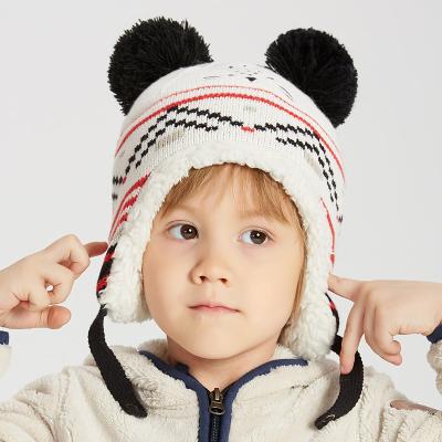 China Common Stock Babies Unisex Winter Warm Knitted Hat With Pom Pom Beanie Custom Thick Fleece Lining Kids Hat RTS Hat Girls Toddler for sale