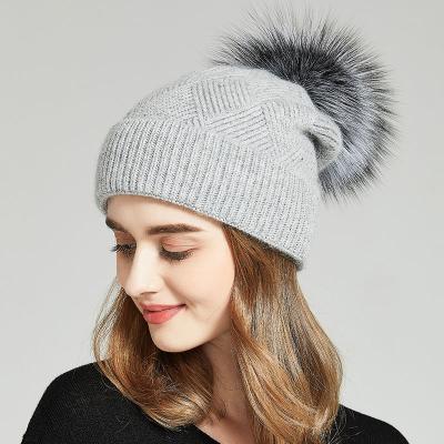 China COMMON Cashmere Beanie Bobble Hat Factory Wholesale Woolen Pom Pom Knitted Beanie Hats Warm Winter Women Fur for sale