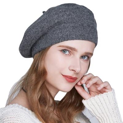 China Amazon Women Striped Wool Knit Berets Cashmere Hats Autumn Custom Fashion French Style Winter Beret Hats With Bright Yarn for sale