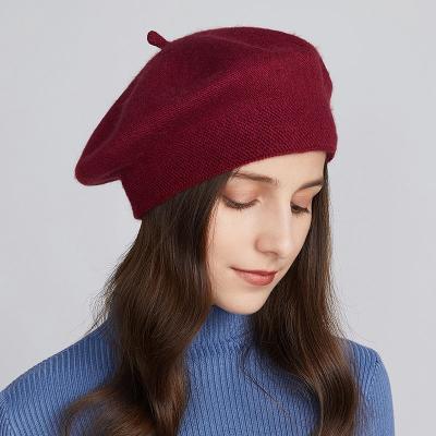 China Winter Women Striped Wool Knitted Beret Hats Custom Double Layer Fashion French Style Berets Warm Cashmere Wool Hats Wholesale for sale