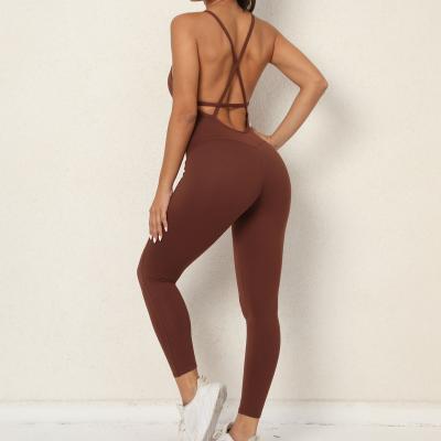 China QUICK DRY Women's Workout Sports Fitness Yoga Overalls Womens Set Sexy High Waist Cross Back Yoga Set for sale