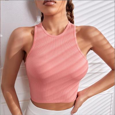 China Wholesale Breathable Sleeveless Striped Yoga Vest Clothes Drying Full-wrapped Sports Yoga Top For Women for sale