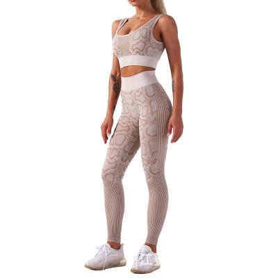 China Breathable Women Summer Tight Snakeskin Printing Seamless New Tracksuits Yoga Gym Clothing Set for sale