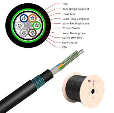 China Cable de fibra óptica de modo único de enterramiento directo GYTA53 144 núcleos doble blindado en venta