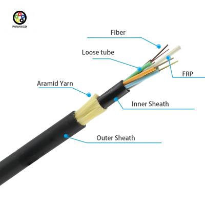 China Cable de fibra óptica ADSS Cable ADSS Todo dieléctrico Autoportante 12 24 48 96 144 Núcleo de doble chaqueta G652D al aire libre en venta