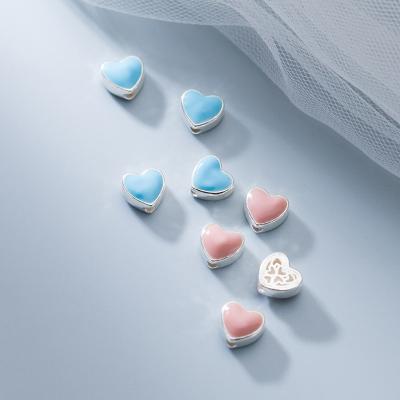 China DIY Enamel 925 Sterling Silver Hollow Heart Beads Colorful Spacer Bead For Bracelet Making for sale