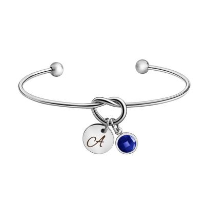 China Personalized TRENDY Stainless Steel Heart Birthstone Cuff Bracelet With Initial Letter Tag For Women Gift for sale