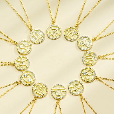 China FASHIONABLE Trendy 14K Gold Plated 925 Sterling Silver Zodiac Signs Coin Necklace Women for sale