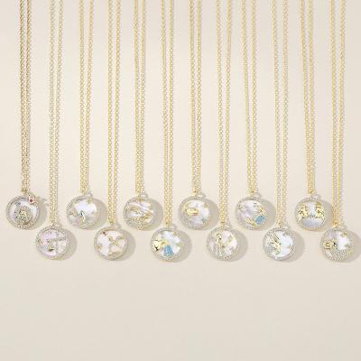 China Trendy Silver Zodiac Sign Coin Zodiac Shell Astrology Star Horoscope 925 Women Fashion Pendant Necklace for sale