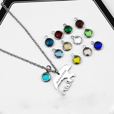 China TRENDY Stainless Steel Rhinestone Cavity Bear Necklace Mom Bear Necklace Birthstone Mom Bear Necklace for Mother's Day for sale