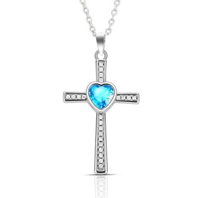 China TRENDY Fashion Crystal 316L Stainless Steel Birthstones Cross Pendant Necklace for sale