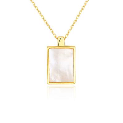 China FASHIONABLE 18K Gold Filled Rectangular Tag 925 Sterling Silver Shell Pendant Necklace for sale