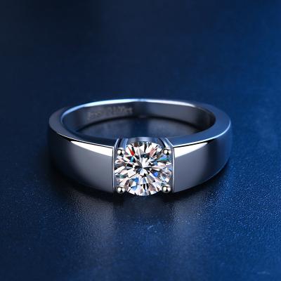 China Trendy Luxury Men 925 Sterling Silver 1ct Moissanite Diamond Engagement Rings for sale