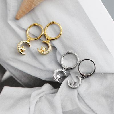 China Fashion TRENDY Gold Plated Mirco CZ 925 Sterling Silver Star and Moon Shape Circle Stud Earrings for Women for sale