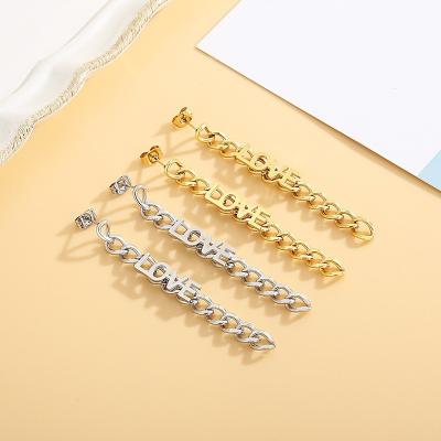 China Fashion TRENDY Gold Plated Stainless Steel Love Letter Link Chain Drop Stud Earrings Women for sale