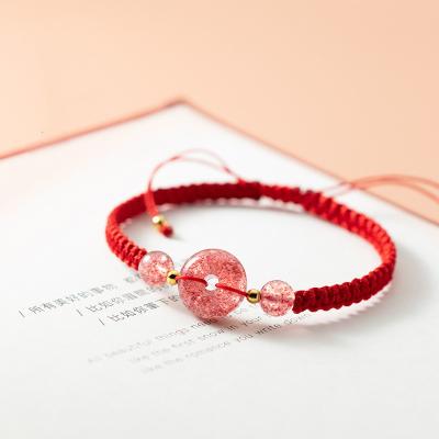 China FASHIONABLE Wholesale Quartz Adjustable Bracelet Strawberry Rope Handmade Red Braided Elastic Bracelets For Women for sale